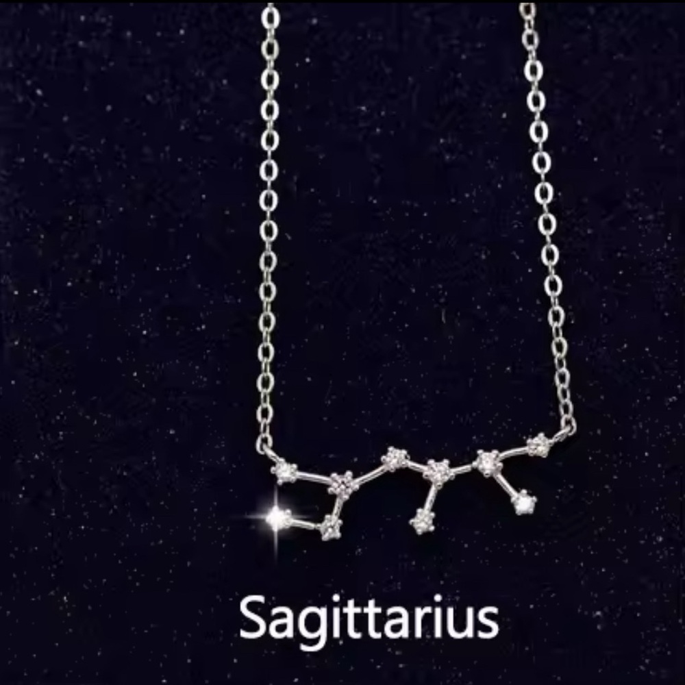 Simple 925 Sterling Silver Zircon Constellation Necklace -Sagittarius